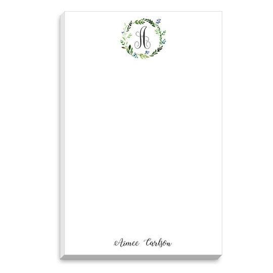 Green Wreath Initial Notepad